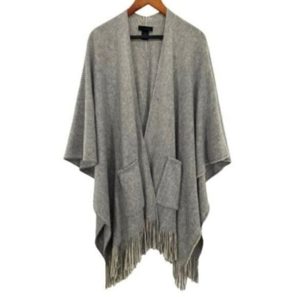 Steve Madden Women’s Fringe Rib Knit Poncho Sweater